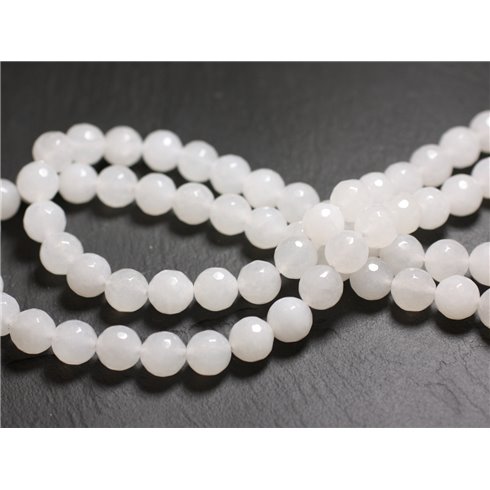 1 Fil 39cm Perles de Pierre - Jade Blanche Boules Facettées 10mm 