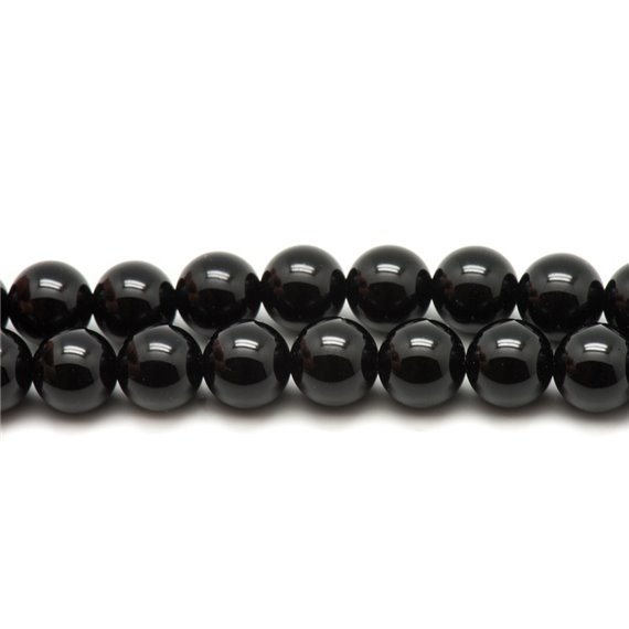 Fil 39cm 32pc env - Perles de Pierre - Onyx noir Boules 12mm 