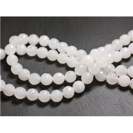 Thread 39cm approx 63pc - Stone Beads - White Jade Faceted Balls 6mm 