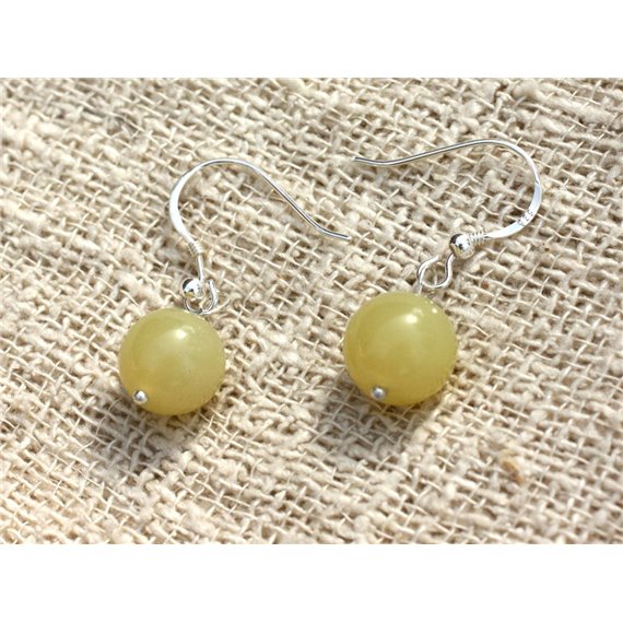 Boucles d'Oreilles Argent 925 et Jade Citron 10mm 