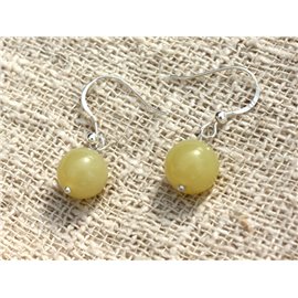 925 Sterling Silver and Lemon Jade 10mm Earrings 