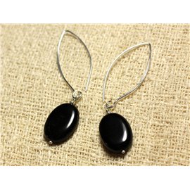 Boucles d'Oreilles Argent 925 Crochets 40mm - Obsidienne noire Ovales 18x13mm 