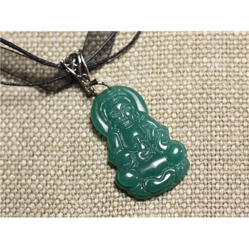 Collier Pendentif en Pierre - Jade Verte Bouddha 40mm 