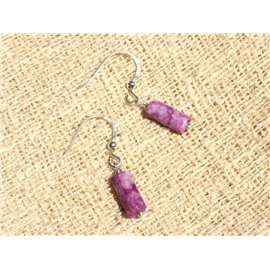 925 Silver and Stone Earrings - Sugilite Tubes 12mm 