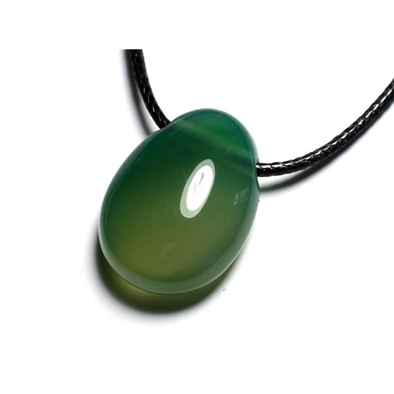 Collier Pendentif Pierre semi précieuse - Onyx vert Goutte 25mm