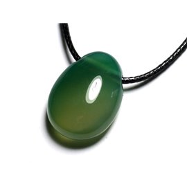 Semi-precious stone pendant necklace - Green Onyx Drop 25mm