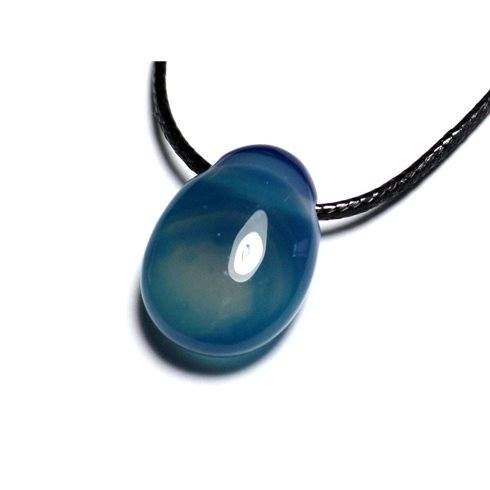 Collier Pendentif Pierre semi précieuse - Agate Bleue Goutte 25mm 