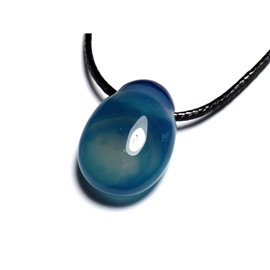 Collier Pendentif Pierre semi précieuse - Agate Bleue Goutte 25mm