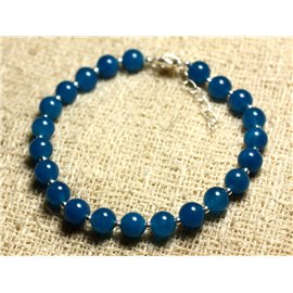 Bracciale in Argento 925 e Pietra - Giada Blu 6mm 