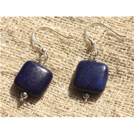 14 mm vierkante Lapis Lazuli en 925 zilveren oorbellen 