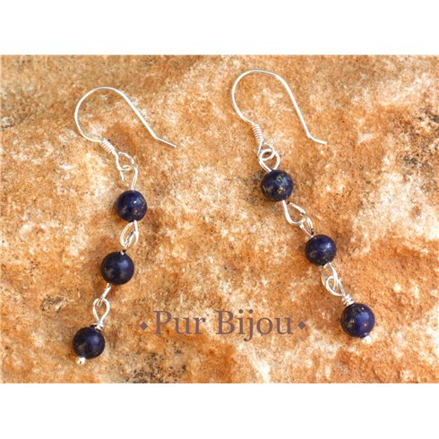 Boucles d'Oreilles Argent 925 et Pierre - Lapis Lazuli 4mm