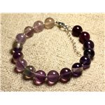 Bracelet Argent 925 et Pierre semi précieuse - Fluorite Violette 10mm 