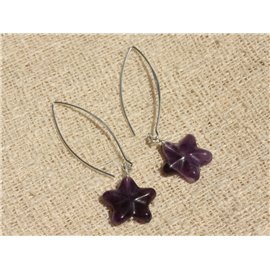 Sterling Silver Earrings - Amethyst Stars 17mm 