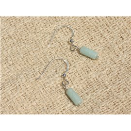 925 Silver Earrings - Amazonite Tubes 9mm 