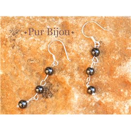 925 Silver and Stone Earrings - Hematite 4mm