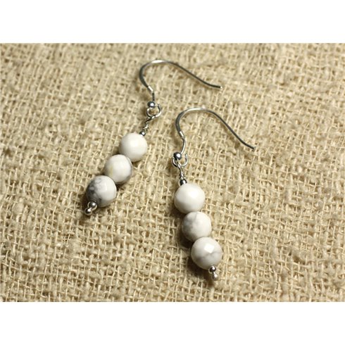 Boucles d'Oreilles Argent 925 - Howlite Facettée 6mm 