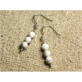 925 Sterling Silver Earrings - Faceted Howlite 6mm 