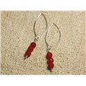 Boucles d'Oreilles Argent 925 Crochets 40mm - Cornaline Facettée 6mm 