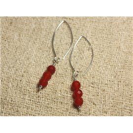 Sterling Silver Earrings 40mm Hooks - Faceted Carnelian 6mm 