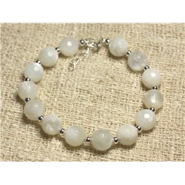 Bracelet 925 Silver and Faceted White Moonstone 9mm