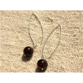 925 Silver Earrings - Garnet 10mm 