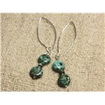 Boucles d'Oreilles Argent 925 Crochets 40mm - Turquoise d'Afrique Palets 10mm 