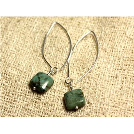 Earrings Silver 925 Hooks 40mm - African Turquoise Square 10mm 