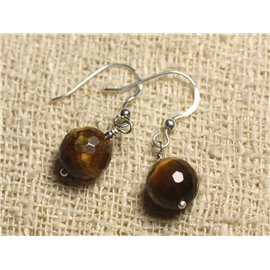 925 Sterling Silver Earrings - Faceted Tiger Eye 10mm 