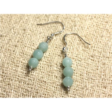 Boucles d'Oreilles Argent 925 - Amazonite Facettée 6mm 