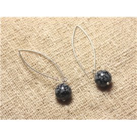 925 Sterling Silver and Stone Earrings - 10mm Snowflake Obsidian 