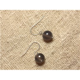 925 Silver and Stone Earrings - Gray Agate 10mm