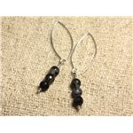 Boucles d'Oreilles Argent 925 Crochets 40mm - Quartz Tourmaline Facetté 6mm 