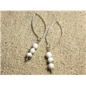 Boucles d'Oreilles Argent 925 Crochets 40mm - Howlite Facettée 6mm 