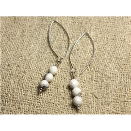 Boucles d'Oreilles Argent 925 Crochets 40mm - Howlite Facettée 6mm 