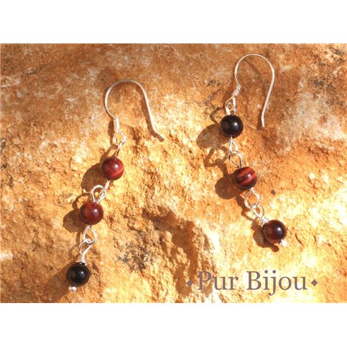 Boucles d'Oreilles Argent 925 et Oeil de Taureau 4mm