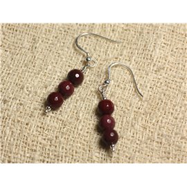 925 Sterling Silver Earrings - Faceted Mokaïte Jasper 6mm 