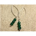 Boucles d'Oreilles Argent 925 Crochets 40mm - Onyx Vert Facetté 6mm 