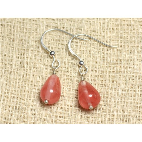 Boucles d'Oreilles Argent 925 et Pierre - Quartz Cerise Gouttes 11mm 