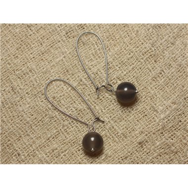 Boucles d'Oreilles Pierre semi précieuse Agate grise 