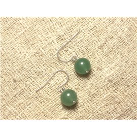 925 Sterling Silver and Stone Earrings - Green Aventurine 10mm 