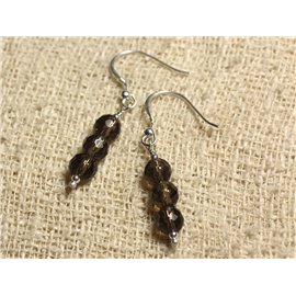 Earrings Silver 925 - Faceted Smoky Quartz 6mm 