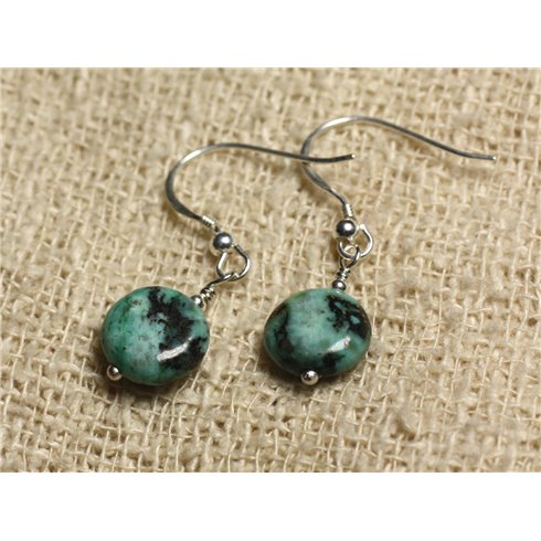 Boucles d'Oreilles Argent 925 - Turquoise d'Afrique Palets 10mm 