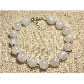 925 Silver Bracelet and Rainbow Moonstone 9mm