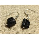 Boucles d'Oreilles Argent 925 - Tourmaline noire batonnets bruts 10-12mm 