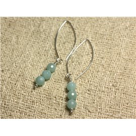 925 Silver Earrings 40mm Hooks - Faceted Amazonite 6mm 