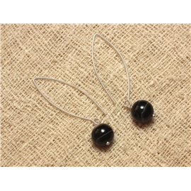 925 Sterling Silver and Stone Earrings - 10mm Black Agate