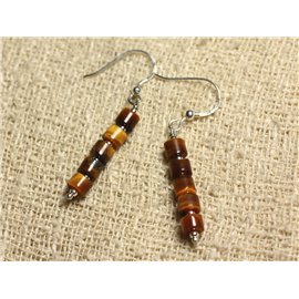 925 Silver Earrings - Tiger Eye Rondelles 5x4mm 