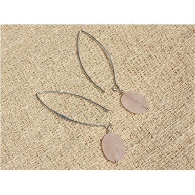 Boucles d'Oreilles Argent 925 et Pierre - Quartz Rose Ovales Facettés 14x10mm 