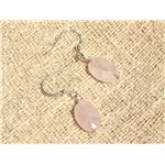 Boucles d'Oreilles Argent 925 et Pierre - Quartz Rose Ovales Facettés 14x10mm 