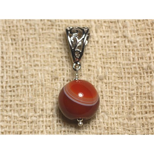 Pendentif Pierre semi précieuse - Agate Rouge 14mm 